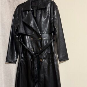 Brand-new Black Leather Trench Coat